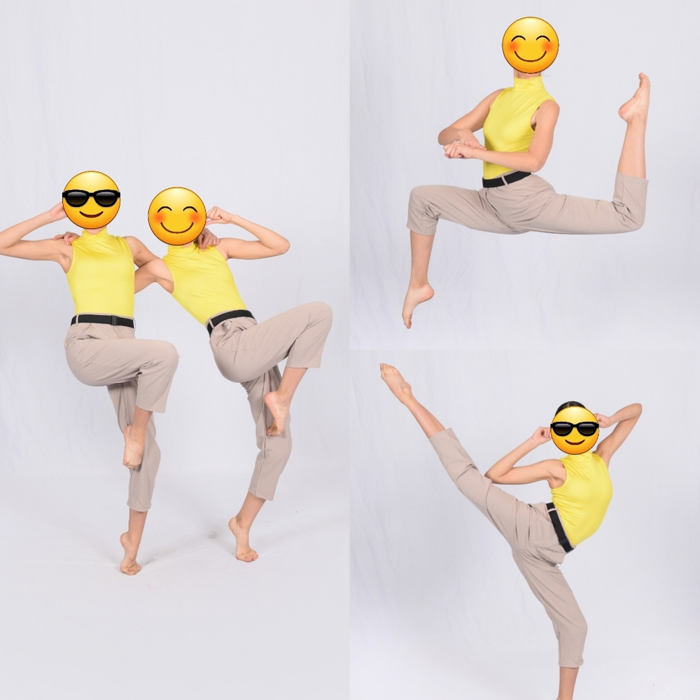 Weissman Yellow Sleeveless Mock Neck Leotard and Beige Pants Dance Costume